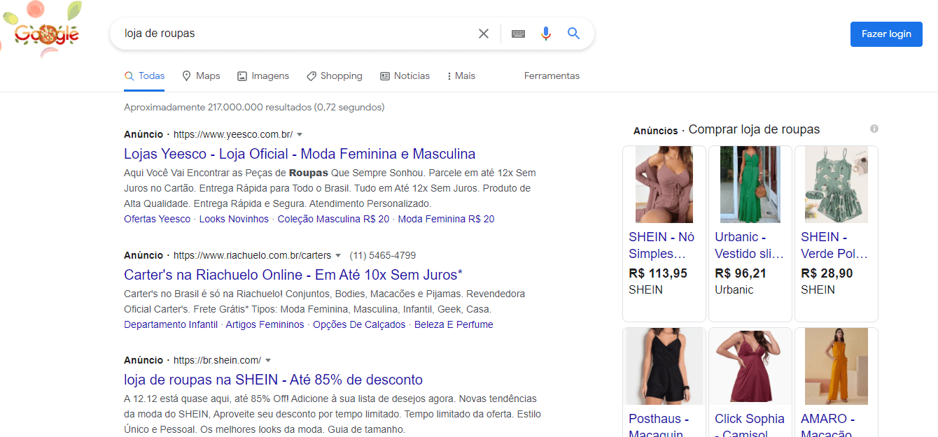 anúncios de roupas no Google