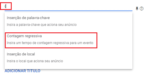 configurar contagem regressiva em anúncios de texto