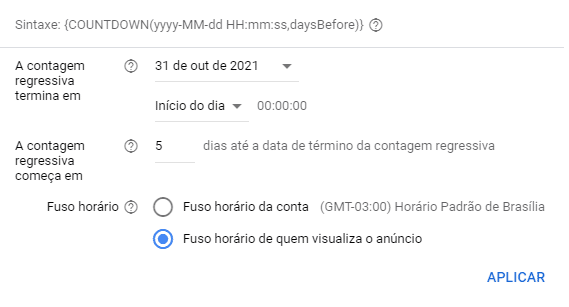 contagem regressiva no Google Ads