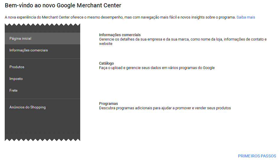 Novo google merchant center