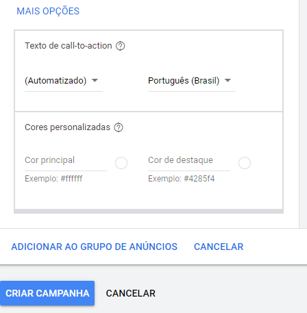 call-to-action e cores personalizadas