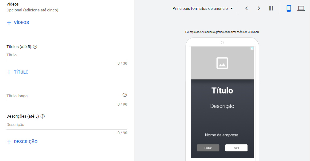 criar anúncio campanha padrão