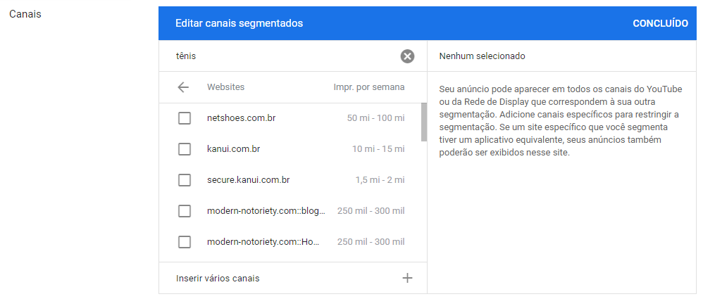editar canais segmentados