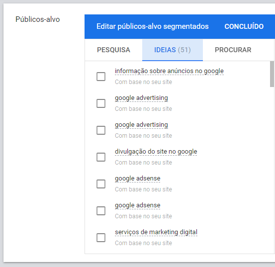 editar públicos-alvo segmentados