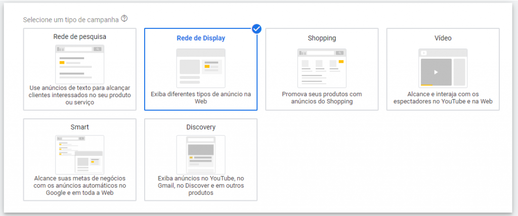 selecionar campanha rede display