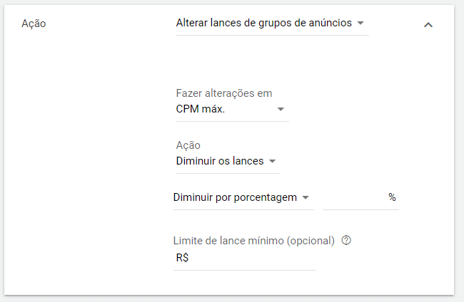regras automatizadas para alterar lances