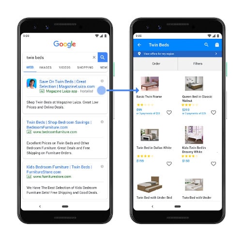 Google divulga Anúncios Vinculados a Aplicativos Instalados que direcionam as pessoas para as páginas certas dos apps.