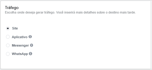 escolher destino do tráfego