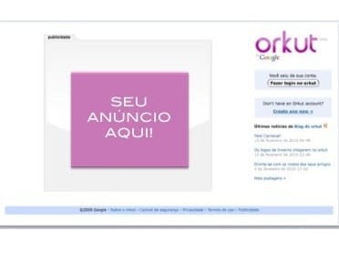 Novo formato de anúncio começa a aparecer na página de logout do Orkut.