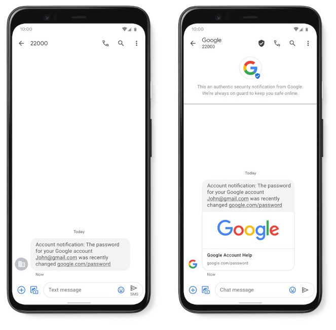 SMS verificado google