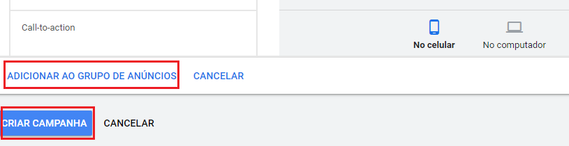 adicionar ao grupo de anúncios da campanha do gmail