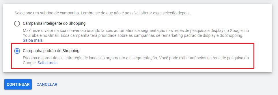 subtipo campanha padrão