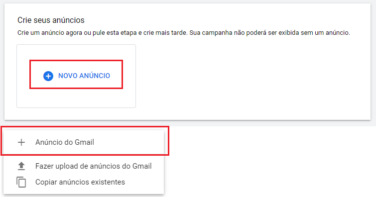 criar anúncio campanha do gmail