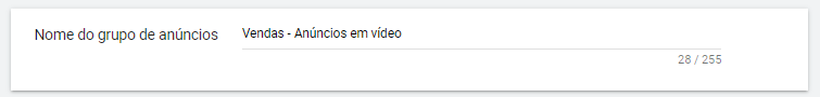 nome grupo de anúncios em vídeo