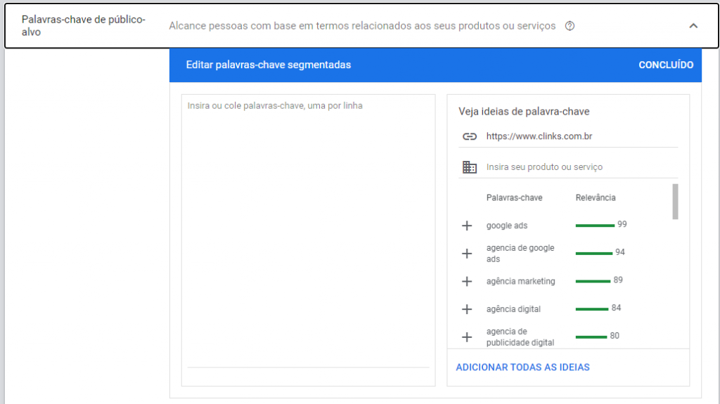 palavras-chave públicos-alvo na campanha do gmail