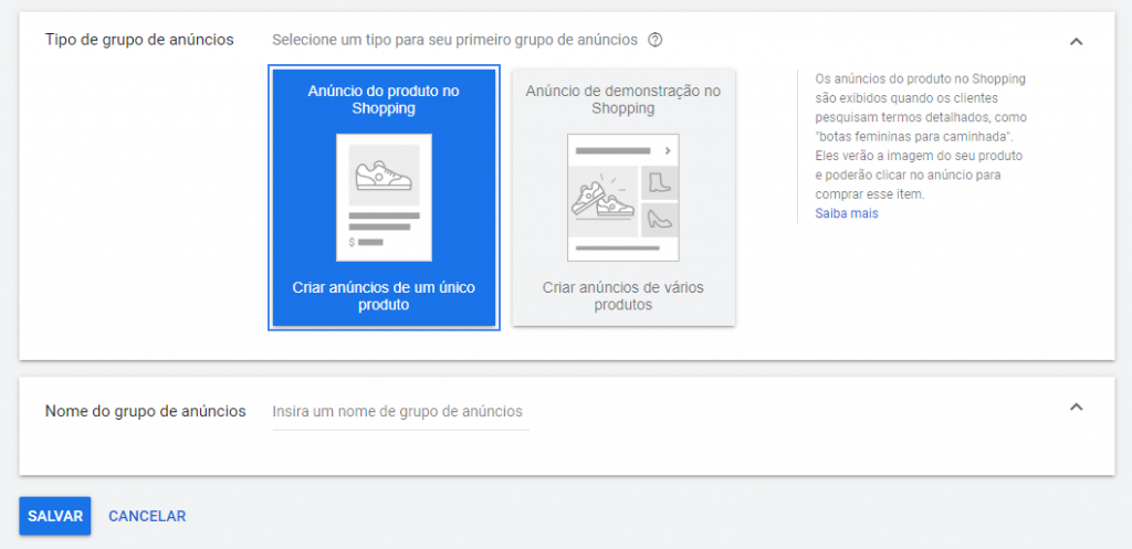 tipo padrão grupo de anúncios
