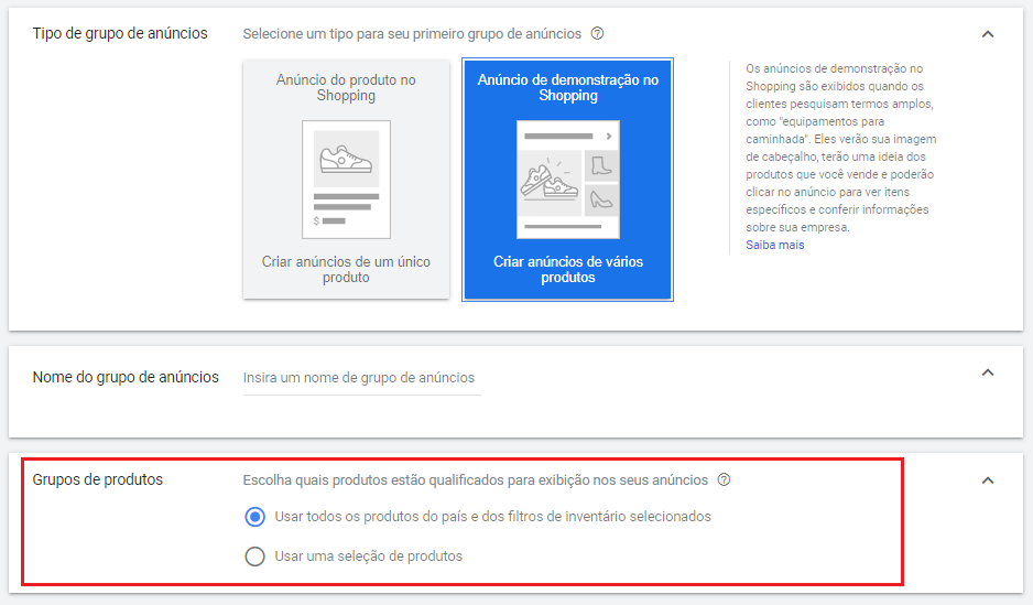 tipos de grupo de anúncios