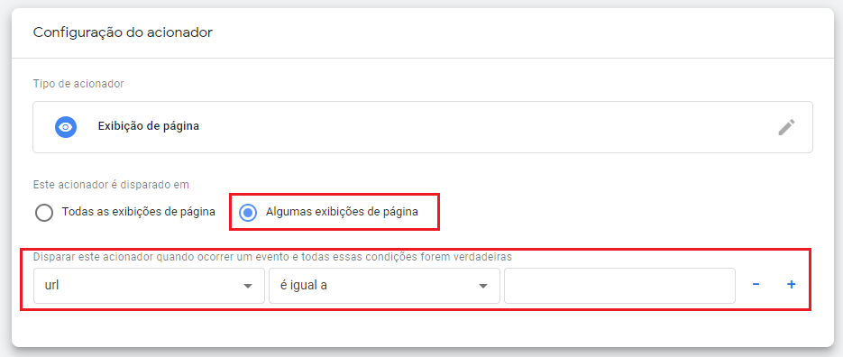 configuração do acionador de tags