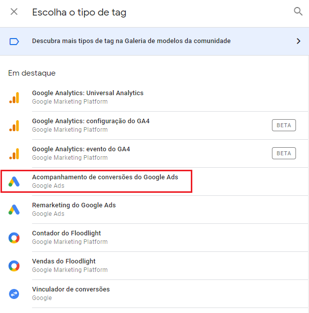 escolher tipo de tag