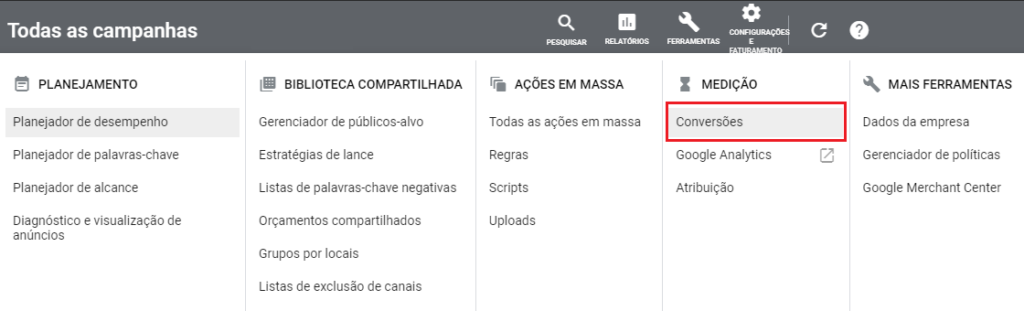 instalar tag de conversão