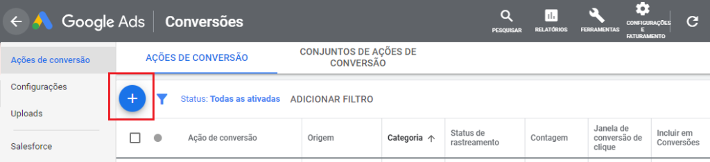 instalar tag de conversão