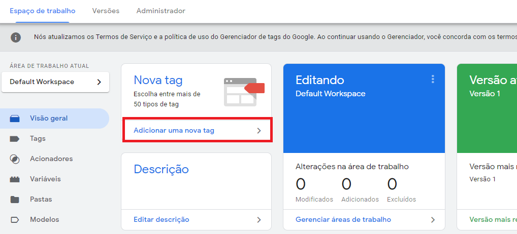 nova tag de conversão no gtm